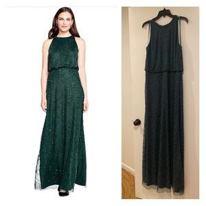 Adrianna Papell Women's Art Deco Beaded Blouson Dress with Halter Neckline